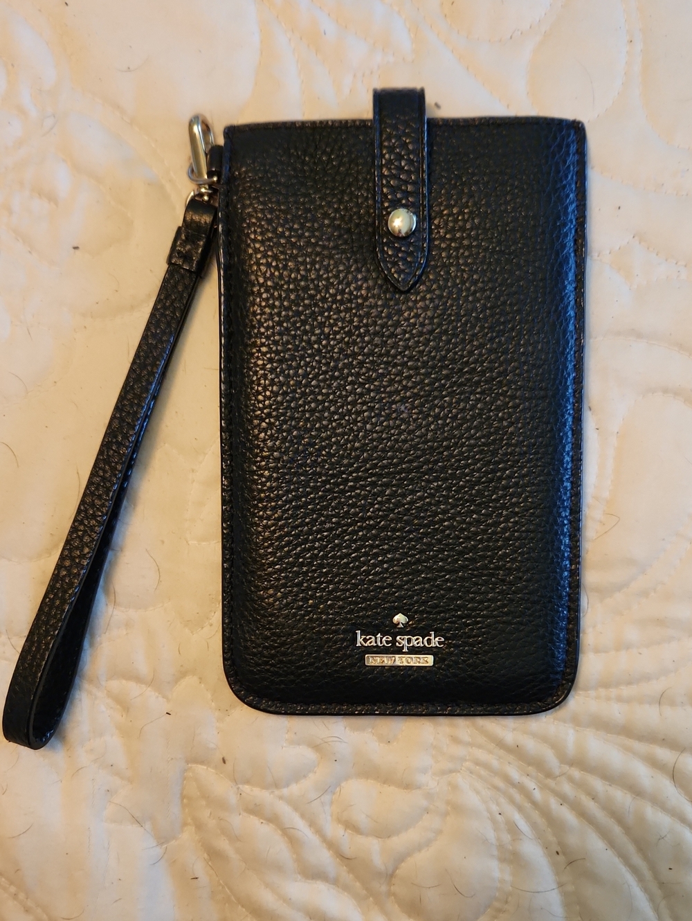 Kate Spade Black Pebbled Leather Wristlet Phone Pouch